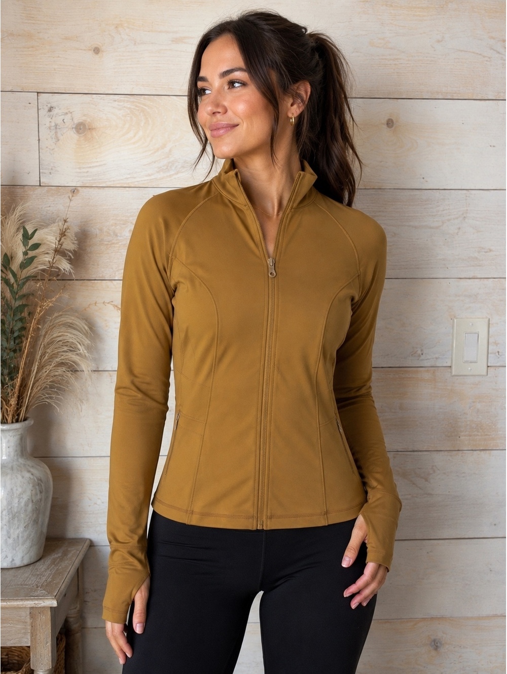 Girlfriend Collective Zip-Up Jacket in Mustard, Size M